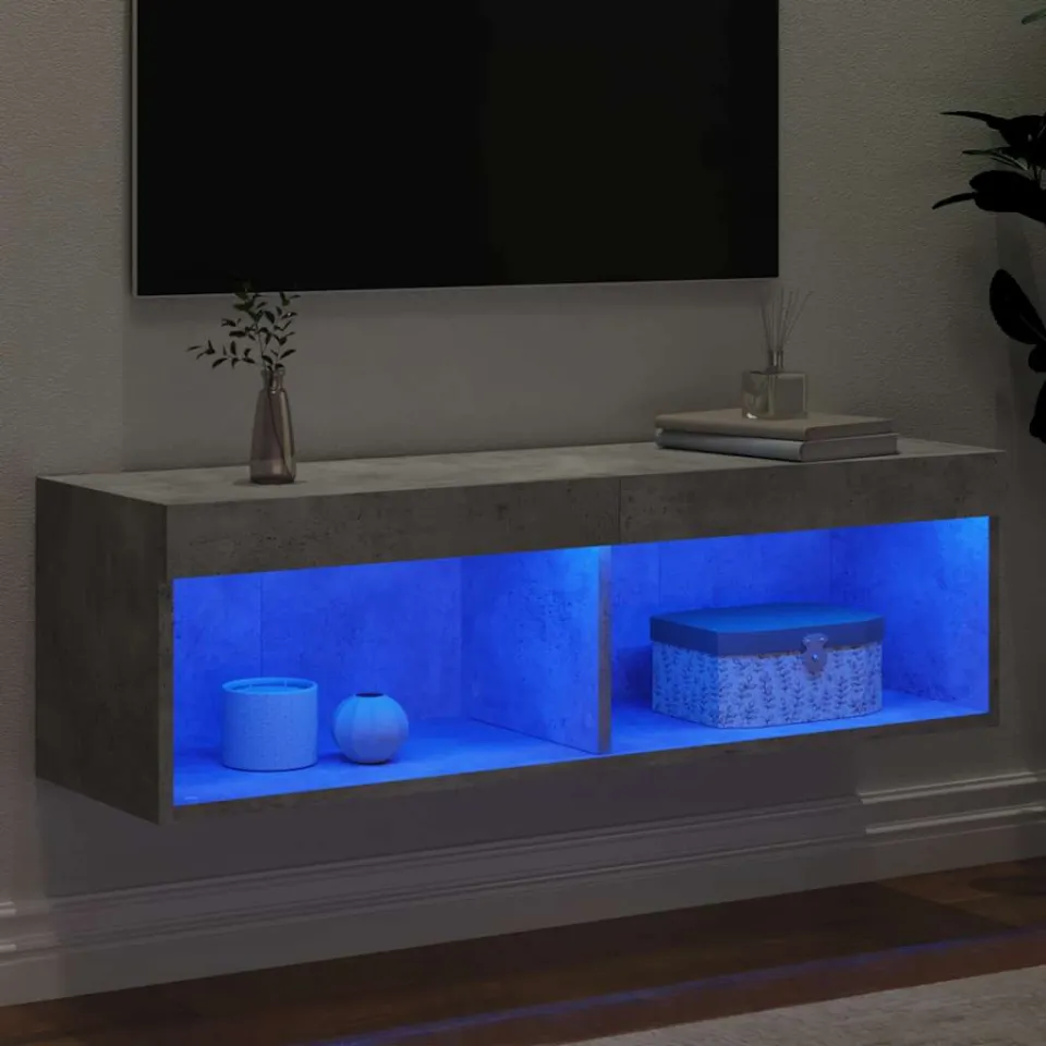 vidaXL Tv-meubel met LED-verlichting 100x30x30 cm betongrijs grijs, foto 4