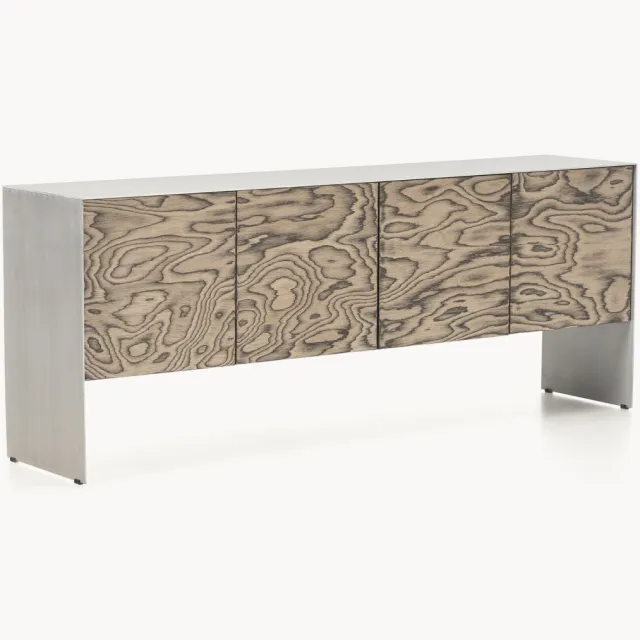 Westwing Collection Houten dressoir Ako Beige, Zilverkleurig