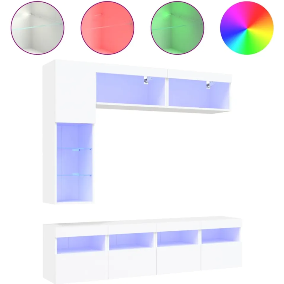 vidaXL 7-delige Tv-wandmeubelset met LED-verlichting wit