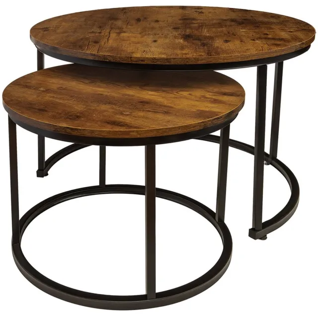 BEGRYF Industrieel - Set van 2 Salontafels - Rond - Ø 53 cm & Ø 43 cm - Vintage Bruin - Metaal & MDF Rustiek Bruin/Zwart