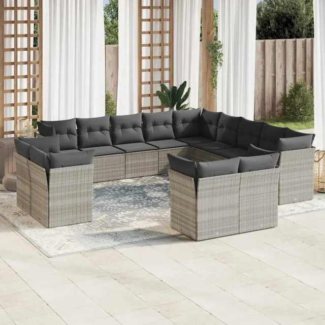 vidaXL 13-delige Loungeset met kussens poly rattan lichtgrijs grijs, foto 2