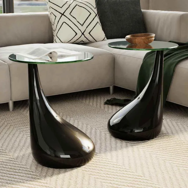 vidaXL Salontafel met rond glazen tafelblad hoogglans zwart 2 st, foto 2