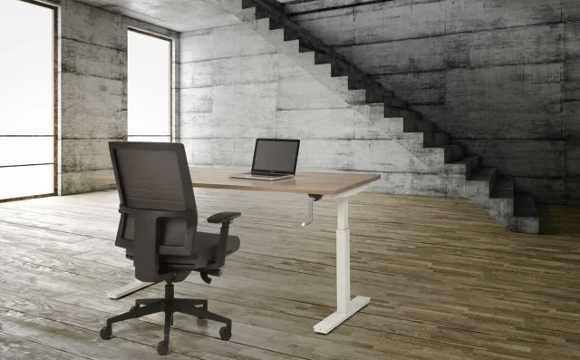 ABC Kantoormeubelen Bureau Teez Slinger zit/sta verstelbaar breed 140CM diep 80CM80CM bladkleur Kersen framekleur Wit (RAL9010)