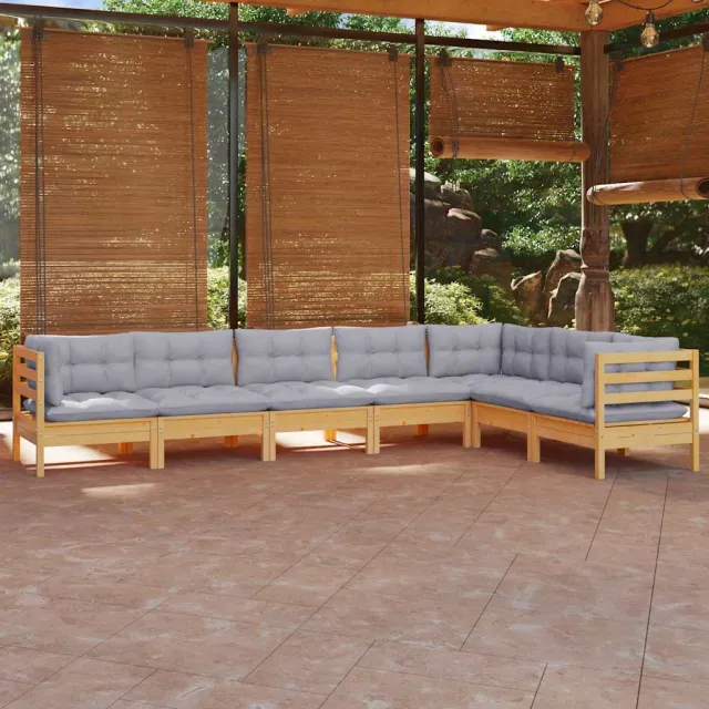 vidaXL 7-delige Loungeset met grijze kussens grenenhout grijs, foto 2