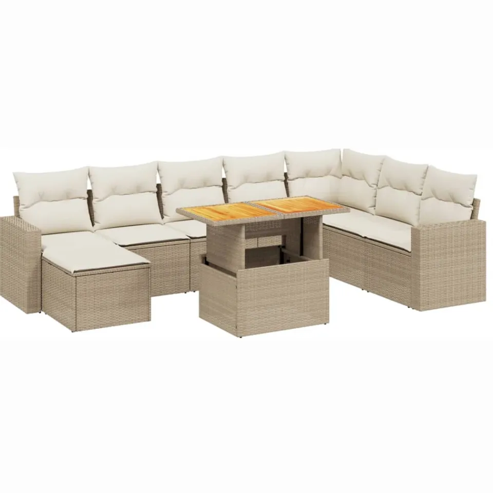 vidaXL 9-delige Loungeset met kussens poly rattan beige, foto 3