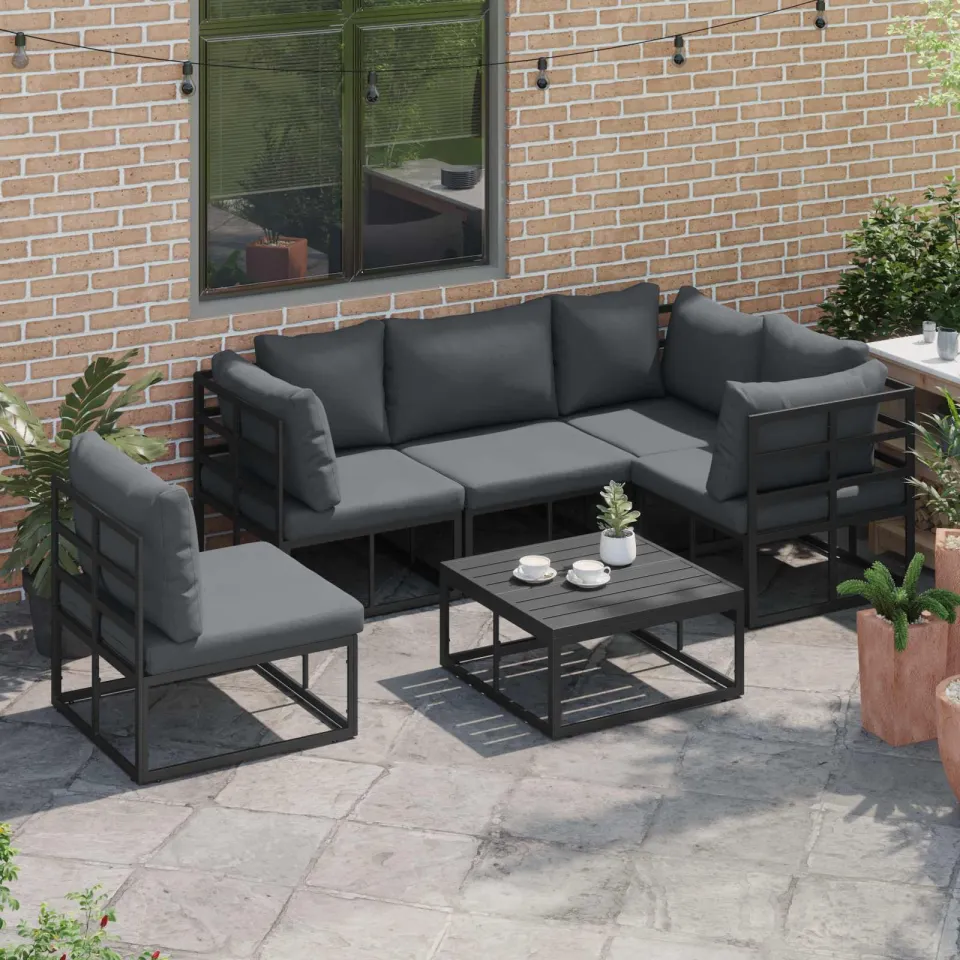 vidaXL Tuinbankenset 6 st Zwart Aluminium, foto 2