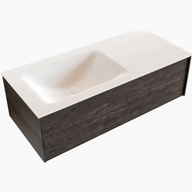 Boss & Wessing Badkamermeubel BWS Madrid Dark Brown 100x45x30 cm Mat Witte Solid Surface Wastafel Links (0 kraangaten)