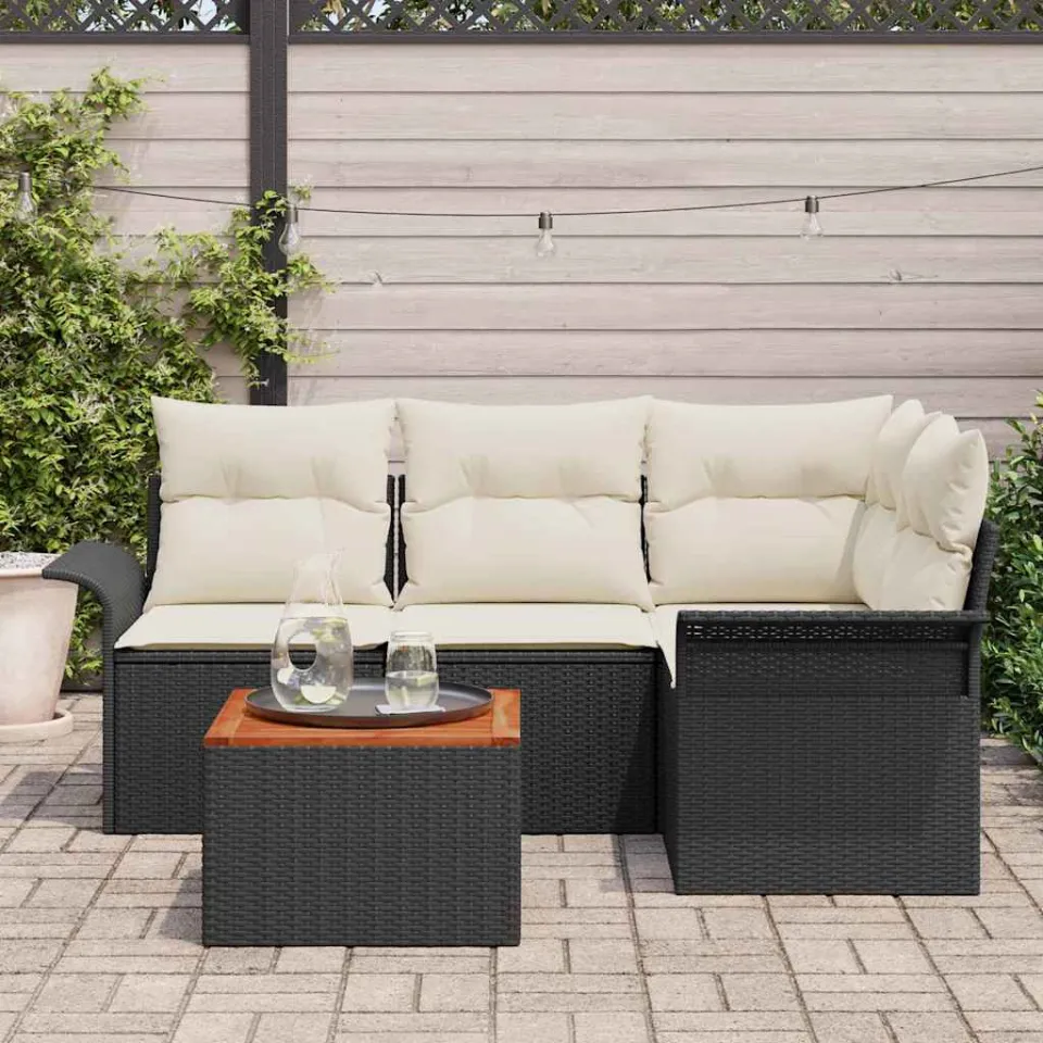 vidaXL Tuinbankenset 5 st Zwart poly rattan, foto 3