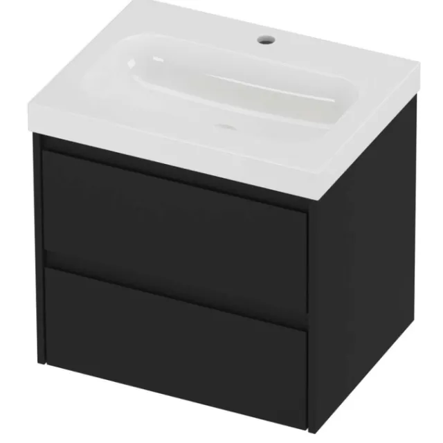 Proline Haga Badmeubelset Polystone Mezza 1 Kraangat 60x46x58 cm Glans Wit Mat Zwart