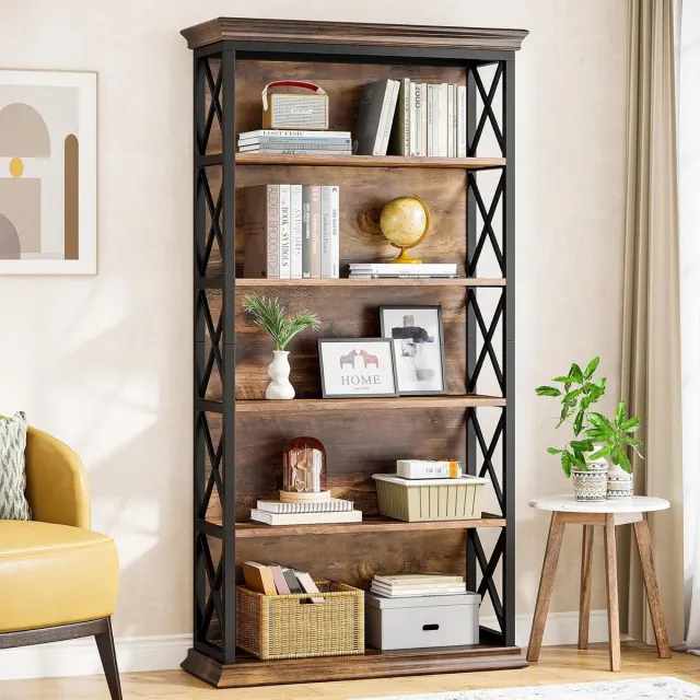 Tribesigns Boekenrek - Boekenkast Industrieel - 5 Lagen - Hout/Metaal - Bruin/Zwart - 80 x 30 x 180cm - voor Woonkamer, Studeerkamer, Kantoor