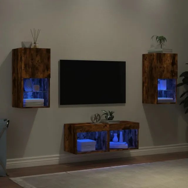 vidaXL 4-delige tv-wandmeubelset met LED-verlichting gerookt eiken, foto 2