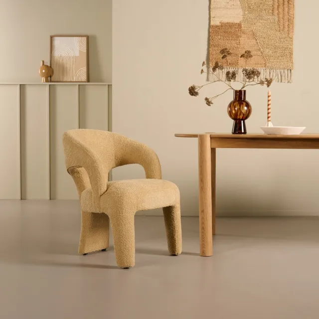 Woonexpress Eetkamerstoel Brock - Textiel - Beige - 60x78x66 cm (BxHxD) - Boucle - Kleur Cream - Koudschuim