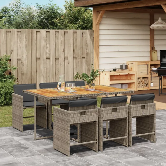 vidaXL 7-delige tuinset met kussens, grijs polyrotan