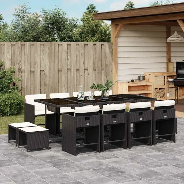 vidaXL 13-delige Tuinset met kussens poly rattan zwart