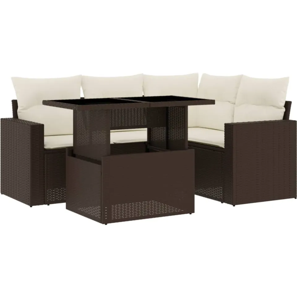 vidaXL 5-delige Loungeset met kussens poly rattan bruin, foto 3