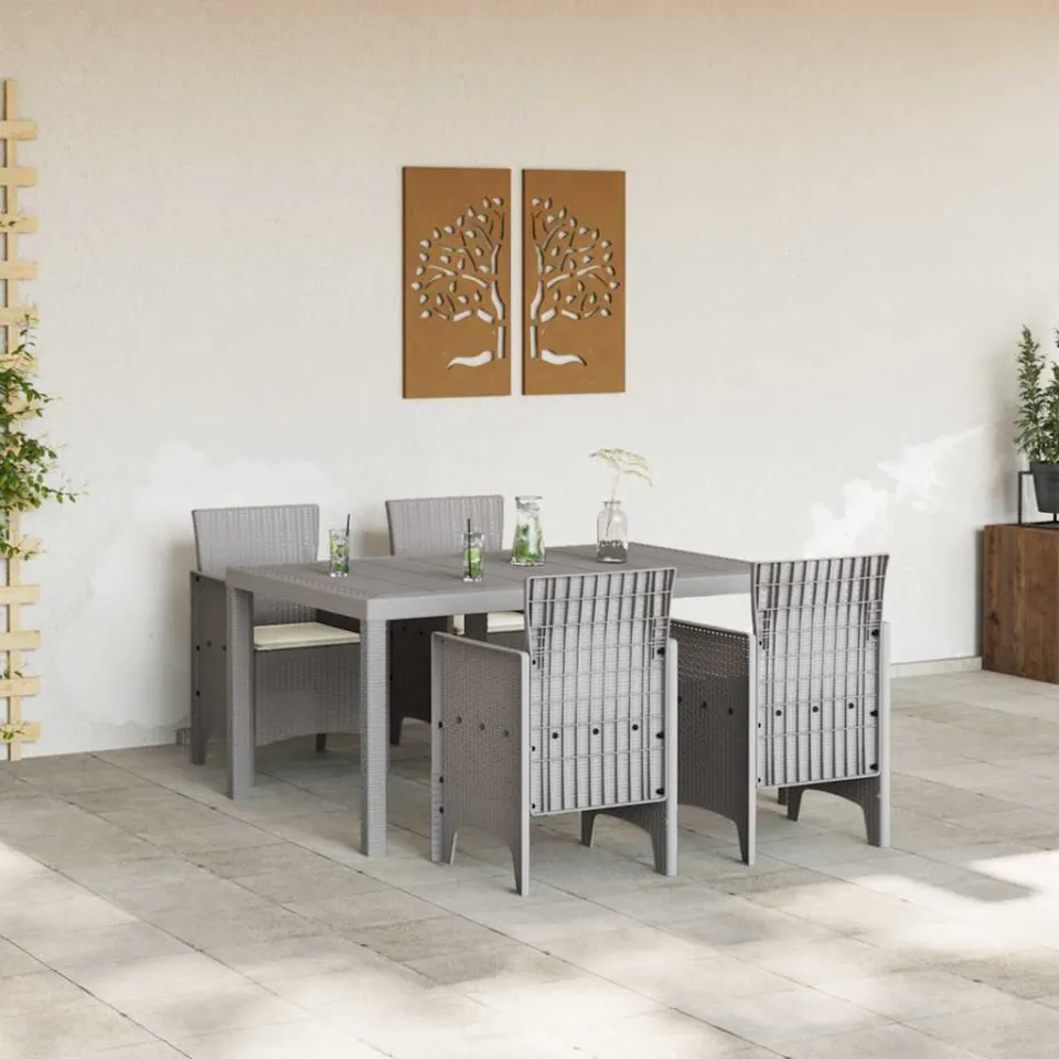 vidaXL Tuin Eetset 5 st Lichtgrijs Polt riet, foto 3
