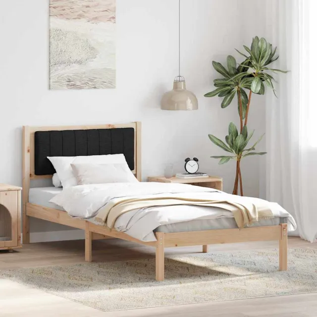 vidaXL Bedframe met Gevoerd Hoofdgedeelte Zwart 90 x 200 cm Bruin
