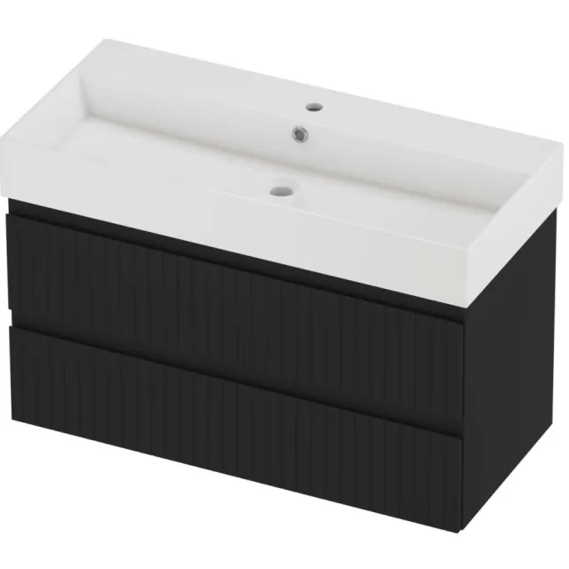 Proline Zara Badmeubelset Porselein Loft 1 Kraangat Gefreesd 100x46x65 cm Glans Wit Mat Zwart