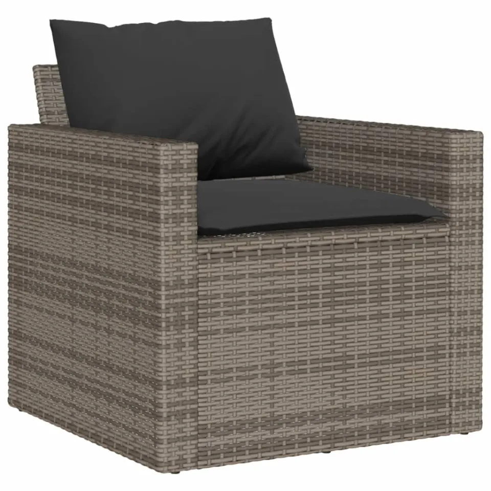 vidaXL 4-delige Loungeset met kussens poly rattan grijs, foto 4