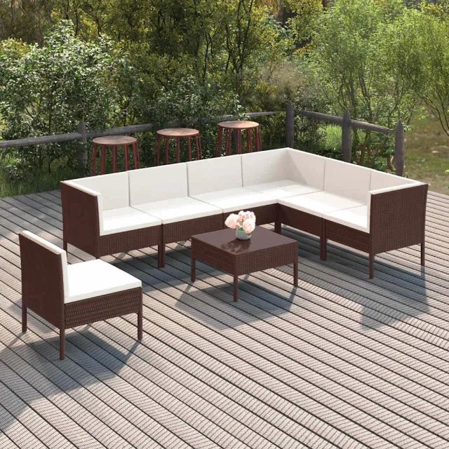 vidaXL 8-delige Loungeset met kussens poly rattan bruin, foto 2