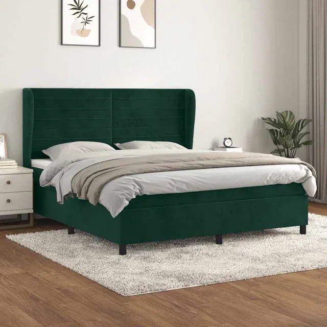 vidaXL Boxspring met matras fluweel donkergroen 160x200 cm groen