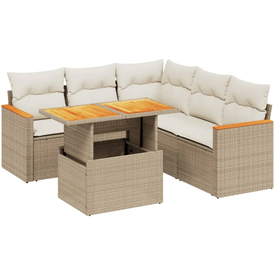 vidaXL 6-delige Loungeset met kussens poly rattan beige, foto 3
