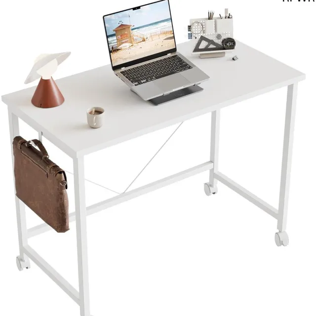 RFWR Compact en modern bureau met wielen – 80cm speeltafel voor kleine ruimtes en thuiskantoor Wit