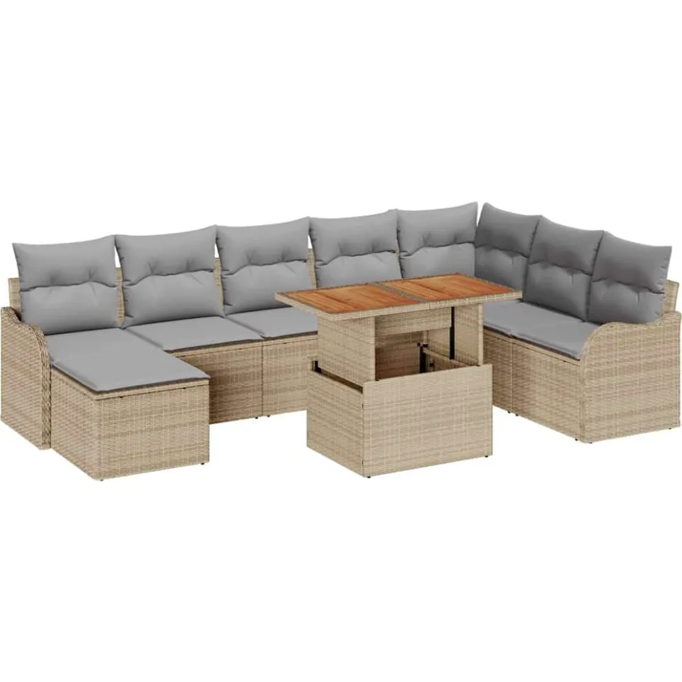 vidaXL Tuin Sofa Set 9 st Beige Poly riet