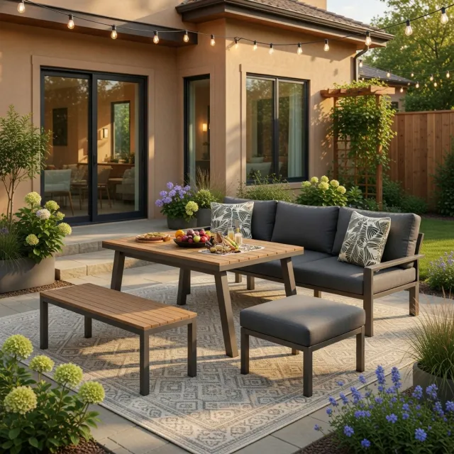 Laura Creëer een luxe en comfortabele buitenruimte met deze hoogwaardige loungeset voor 6-7 personen van Laura. Deze complete tuinset is ontworpen voor ultiem ontspanning en functionaliteit en vormt de perfecte aanvulling op je terras, balkon of tuin. Antraciet