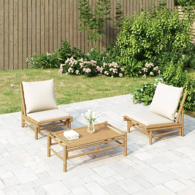 vidaXL 3-delige Loungeset met kussens bamboe crèmewit, foto 2