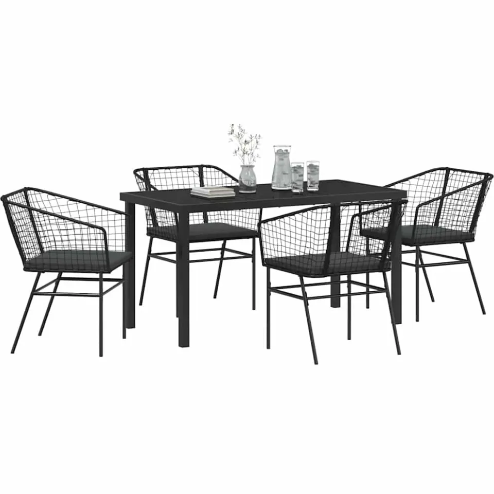 vidaXL Tuin eettafelset 5 st Zwart poly rattan
