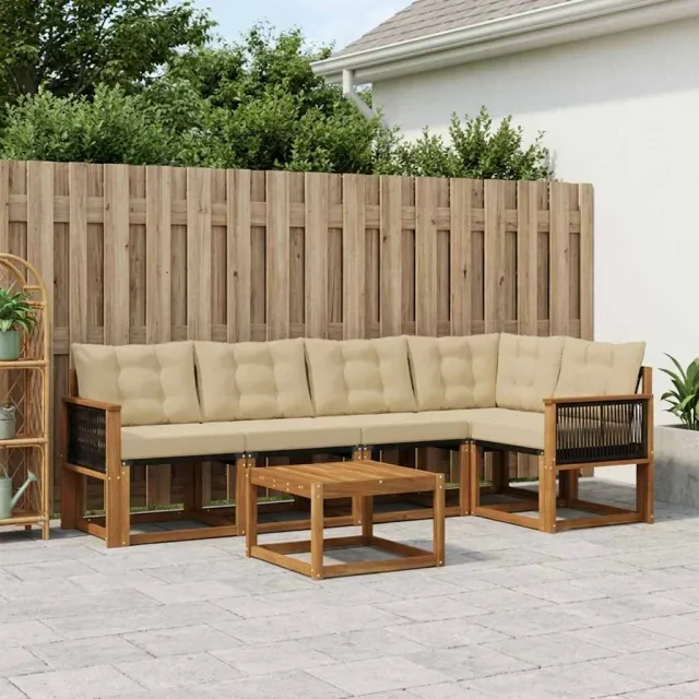 vidaXL Buiten bankenset 6 st 5-zits Natuurlijk en Beige
