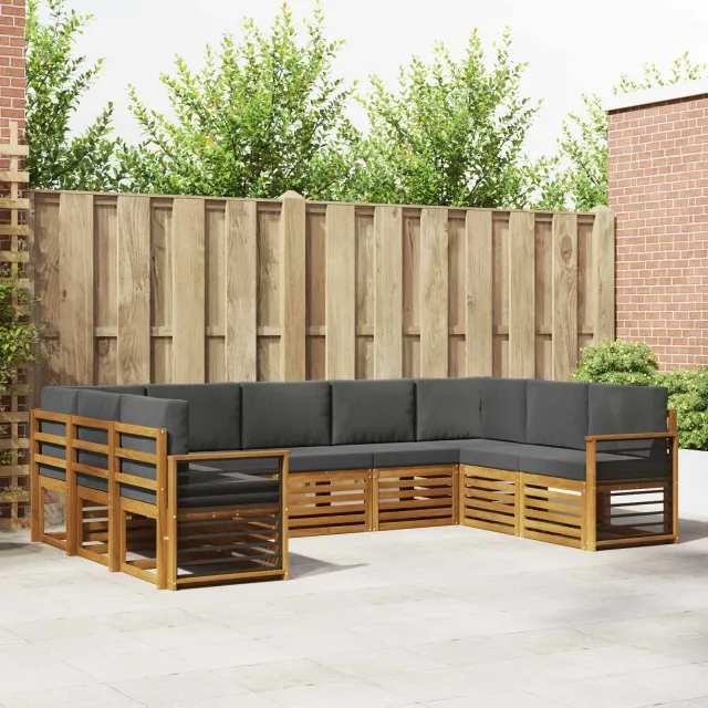 vidaXL Buiten bankenset 9 st 9-zits Natuurlijk en Antraciet Bruin