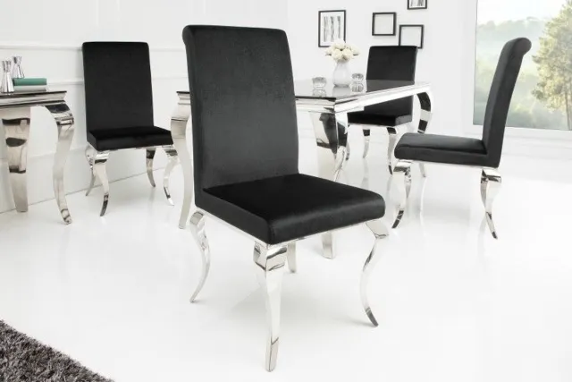 Invicta Interior Elegante stoel MODERN BAROK zwart fluwelen stoelpoten van roestvrij staal - 36546 Zie omschrijving