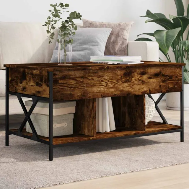 vidaXL Salontafel 100x55x50 cm bewerkt hout en metaal gerookt eiken, foto 2
