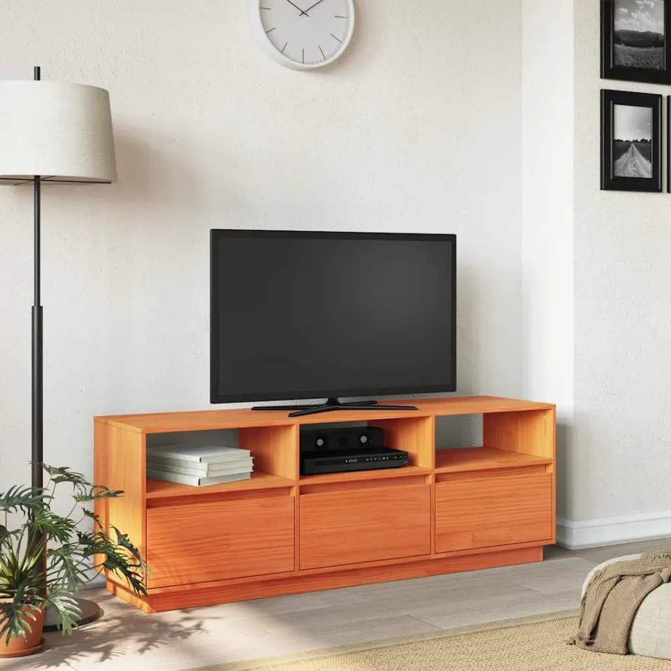vidaXL Tv-meubel 140x37x50 cm massief grenenhout wasbruin bruin, foto 3