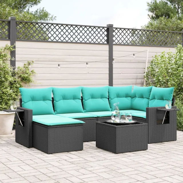 vidaXL 7-delige tuinbankset met kussens van zwart polyrotan, foto 2
