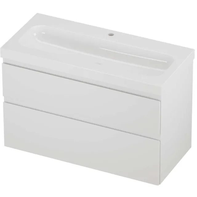 Proline Haga Badmeubelset Polystone Mezza 1 Kraangat Asymmetrisch 100x46x66 cm Glans Wit Mat Wit