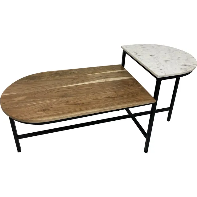 Mister Habitat Ovale Houten Tafel - Marmeren Verhoging - 120x50x60 Bruin