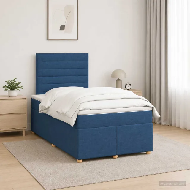 vidaXL Boxspringbed met matras met hoofdeinde Blauw 120 x 200 cm Stof