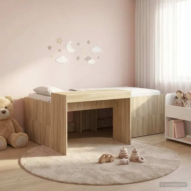 vidaXL Hoge Bed Frame met Bureau voor Kinderen Sonoma Eiken Bruin