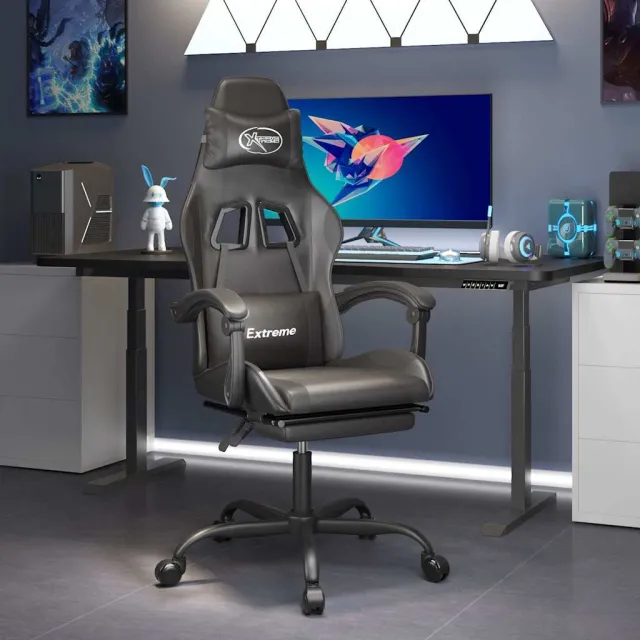 vidaXL gamestoel draaibaar met voetensteun kunstleer zwart, foto 2