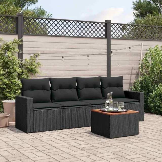 vidaXL 5-delige Loungeset met kussens poly rattan zwart, foto 2