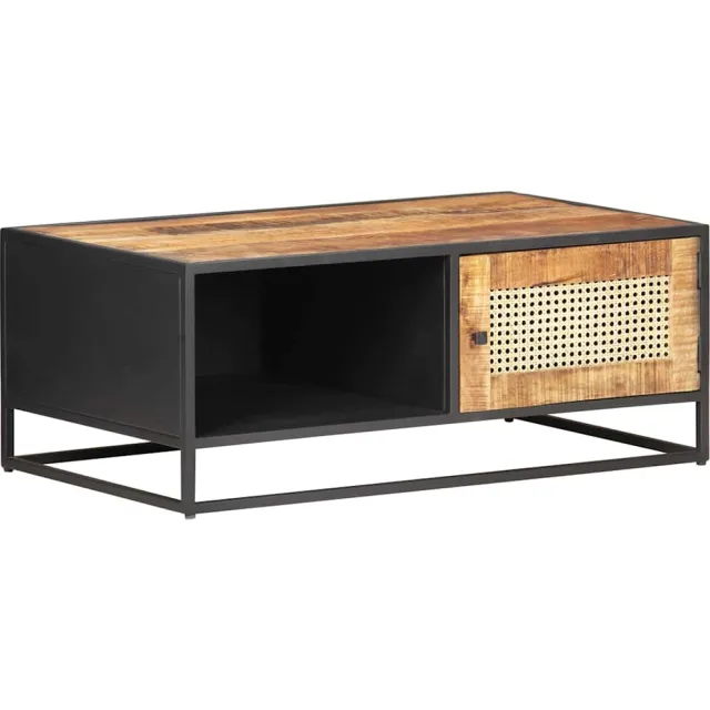 vidaXL Salontafel 90x50x35 cm ruw mangohout en natuurlijk riet Bruin
