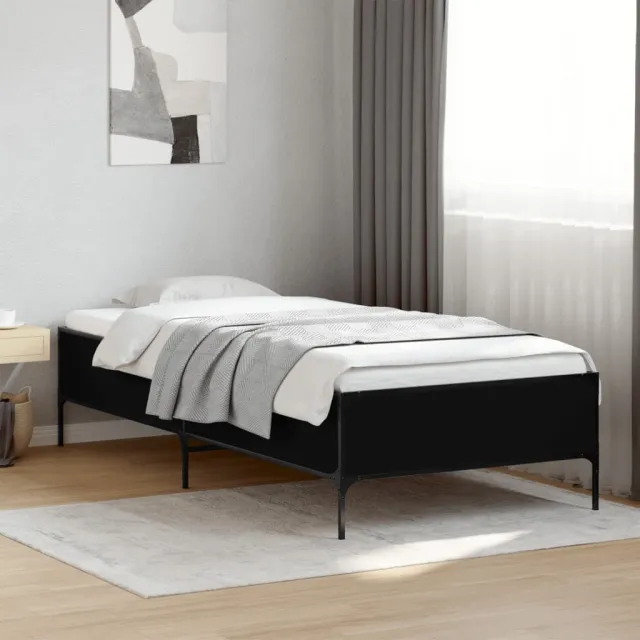 vidaXL Bedframe bewerkt hout en metaal bruin eikenkleurig 90x200 cm