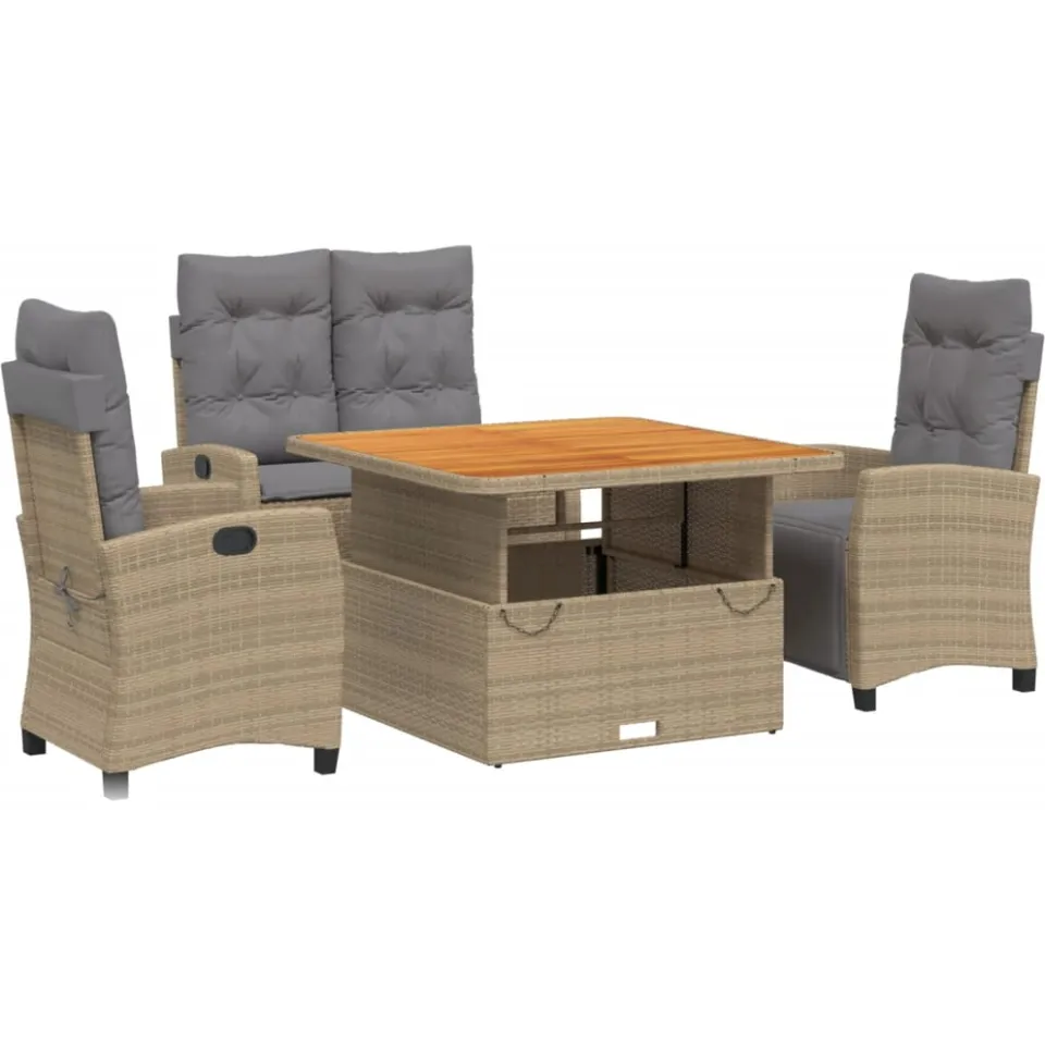 vidaXL 4-delige Tuinset met kussens poly rattan beige, foto 3