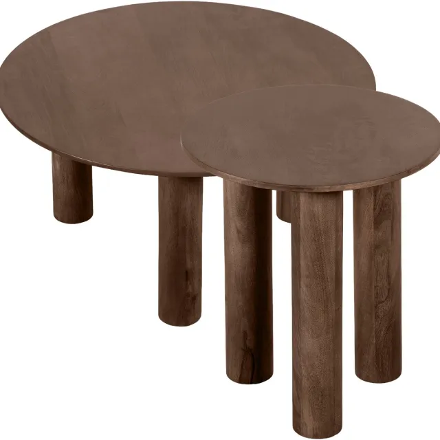 Lewis & Loft Salontafels Lian - Mangohout - Rond - Bruin - Klein en groot - Set van 2