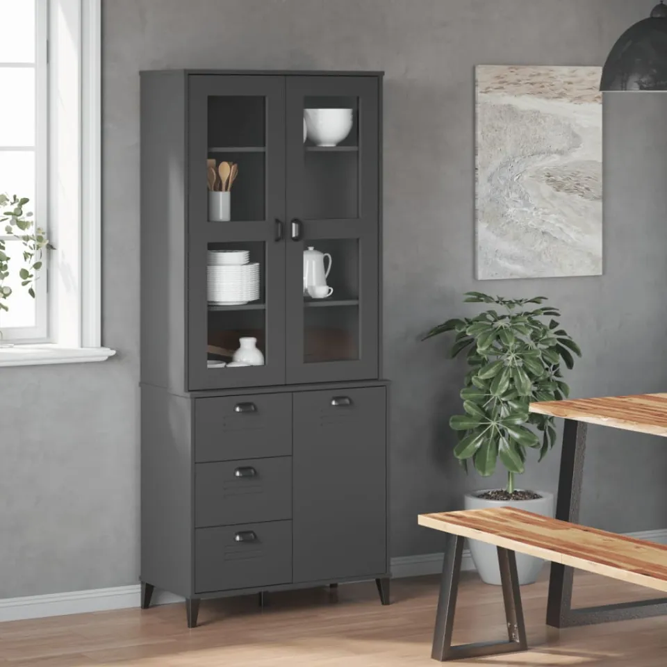 vidaXL Hoge kast VIKEN 80x40x190 cm massief grenenhout antracietgrijs, foto 2