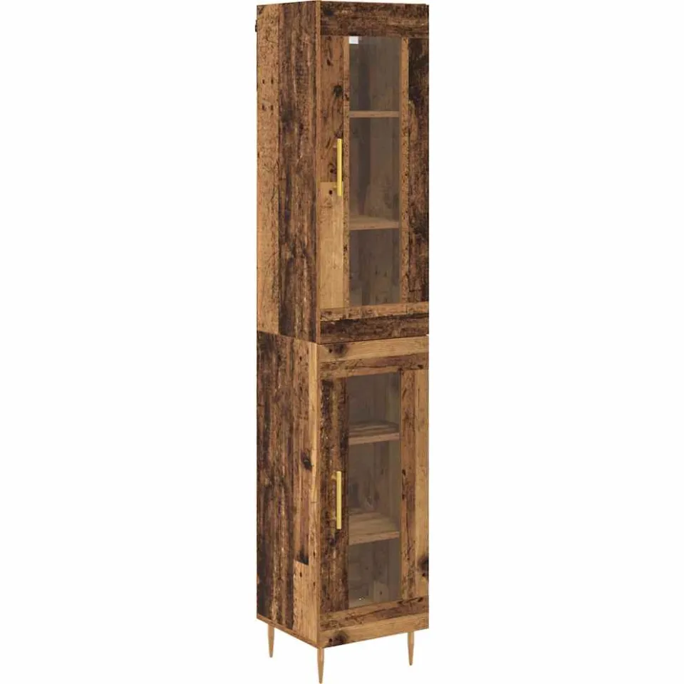 vidaXL Hoge kast 2 st Oud Hout 34,5 x 34 x 180 cm Bewerkt hout bruin, foto 3