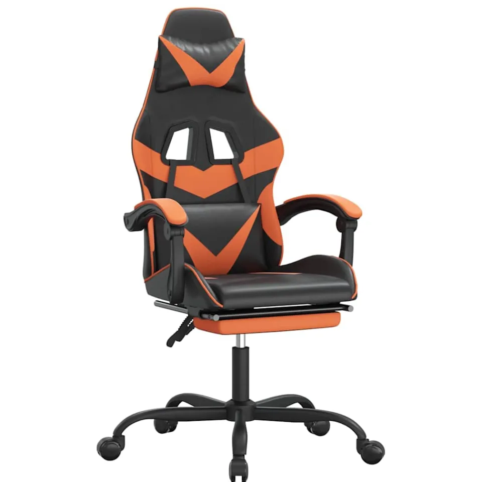 vidaXL Gamestoel met voetensteun kunstleer zwart en oranje, foto 3